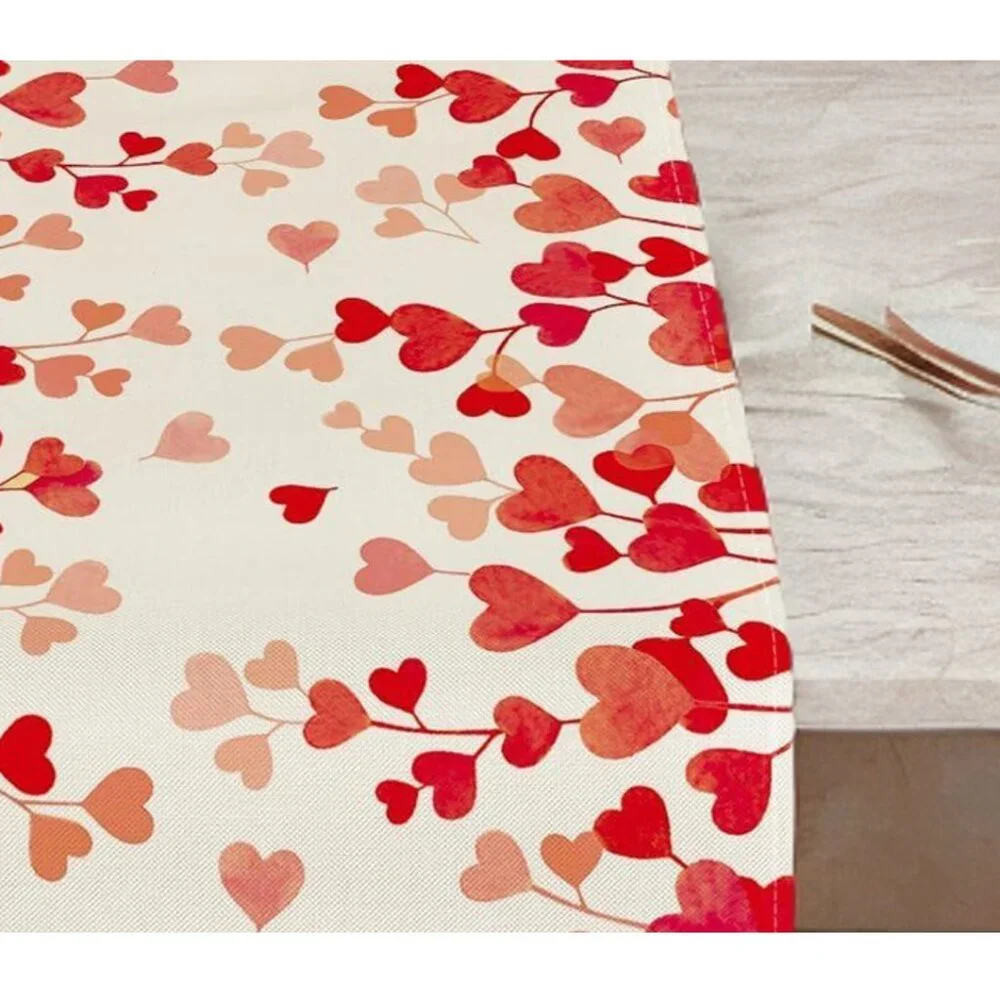 Valentines Day Table Runner Heart Dining Cloth Cottage Red Wedding Decor 13x60